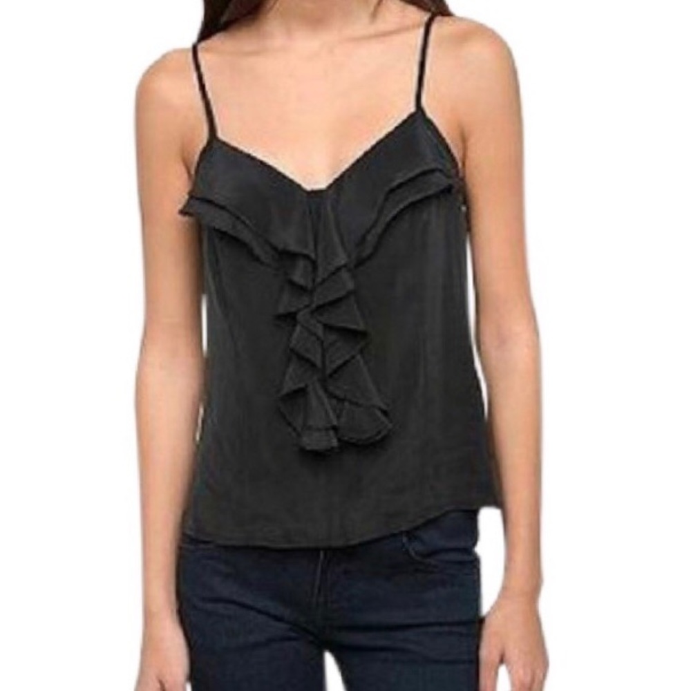 UO Silence + Noise Silk Ruffle Cami Tank Black SM